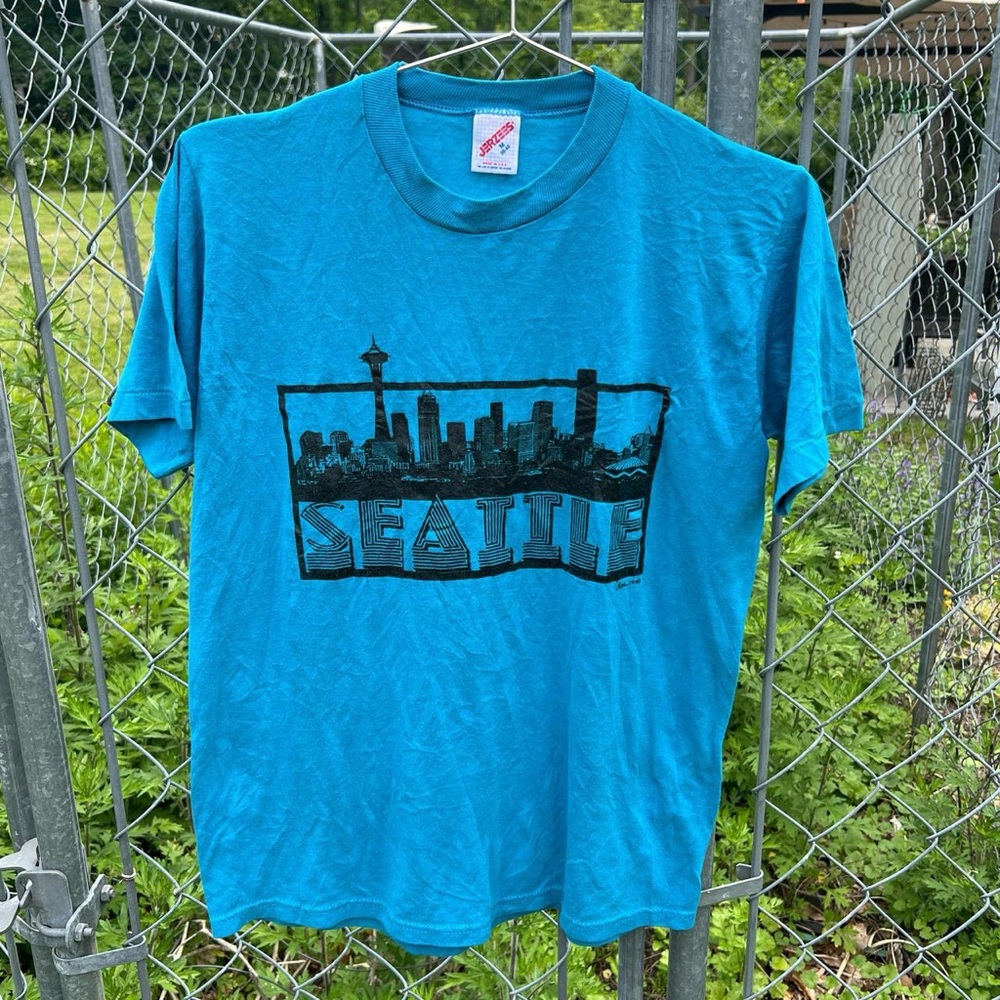 Vintage 1990 Seattle Washington Skyline Jerzees Single Stitch T Shirt